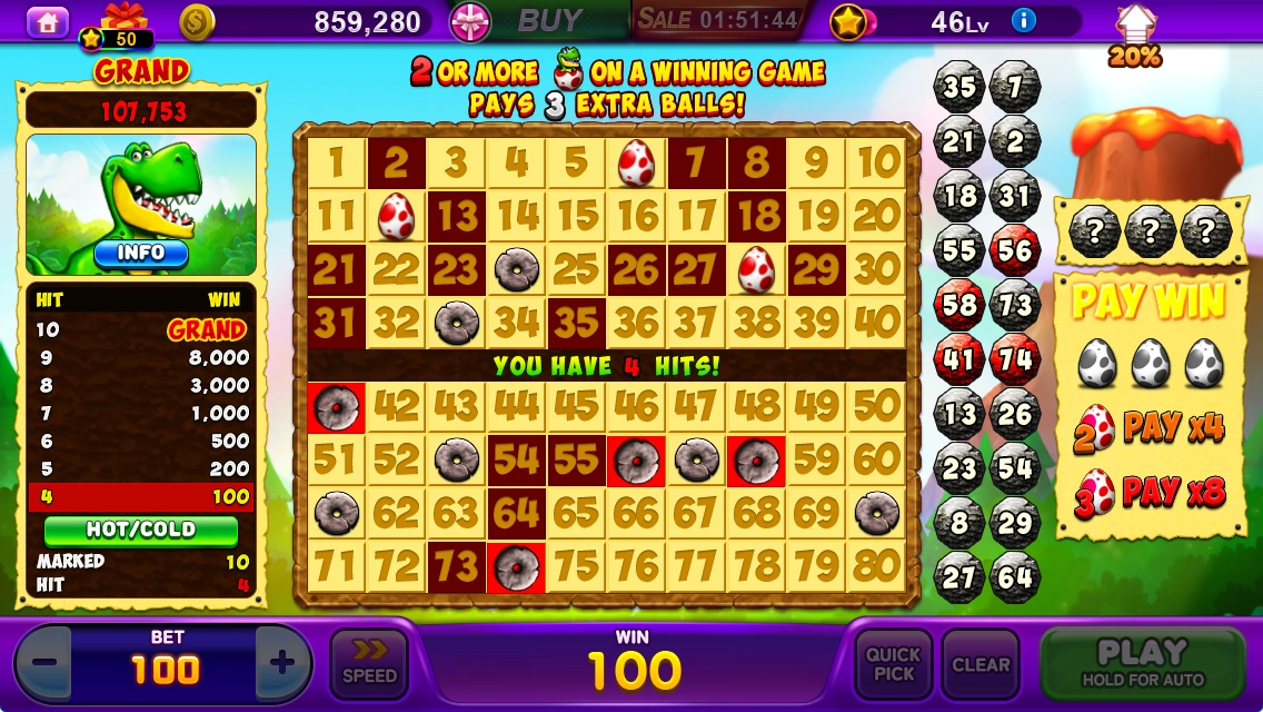 Dino Stone · Hit result and WIN display