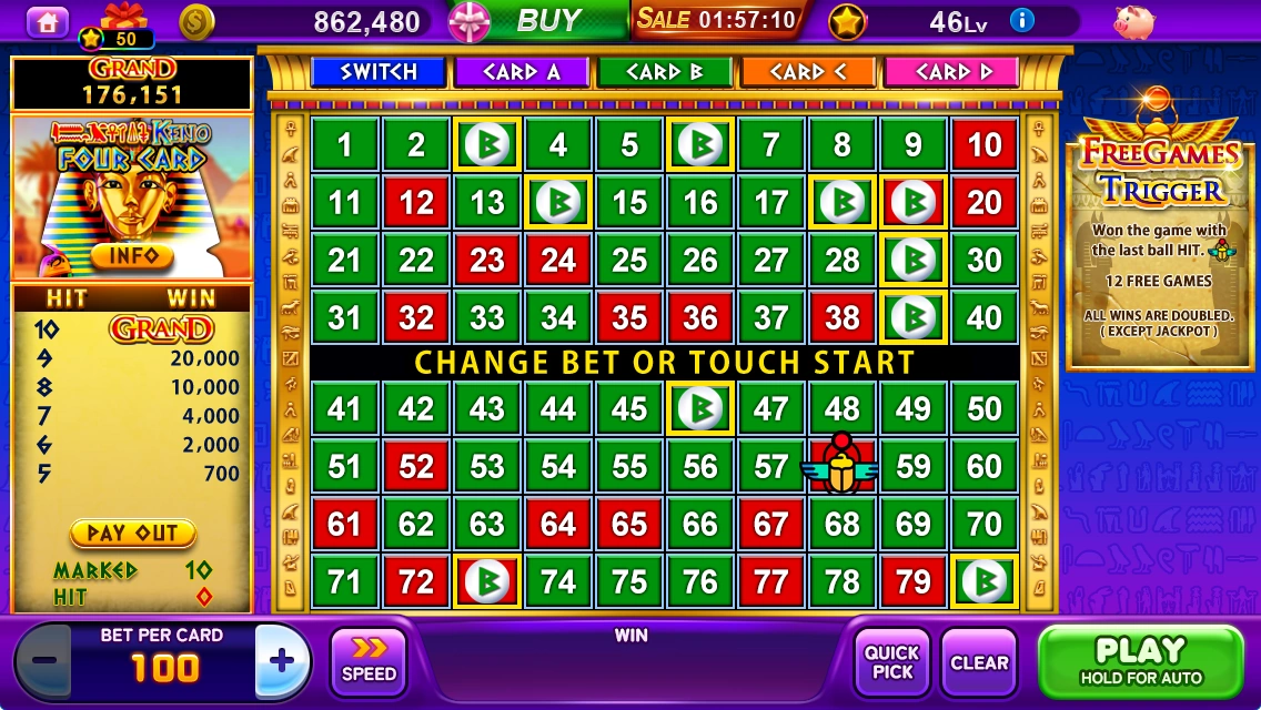 Egyptian Keno Four Card · Card B number board