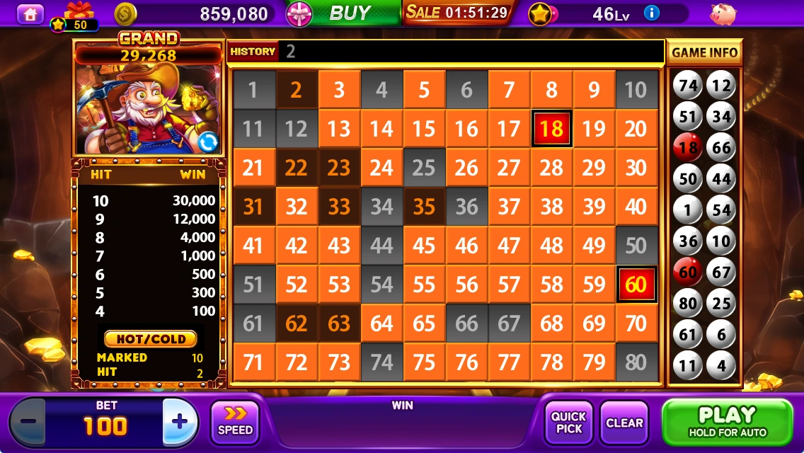 Gold Mine · Selected numbers and hits