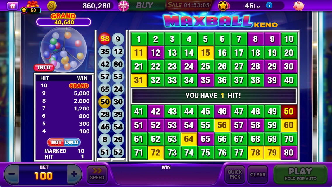 Maxball · Draw result and ball display