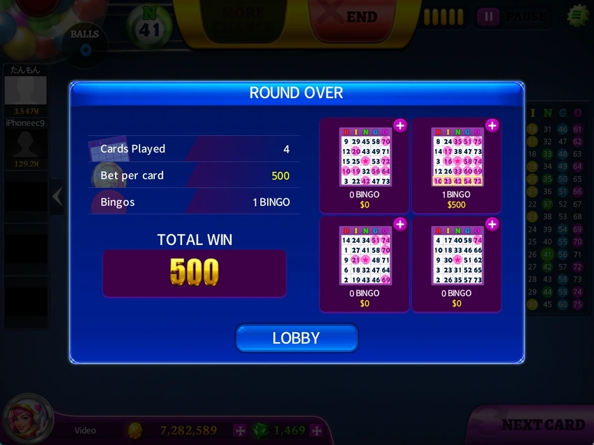 ROUND OVER · Bingo results