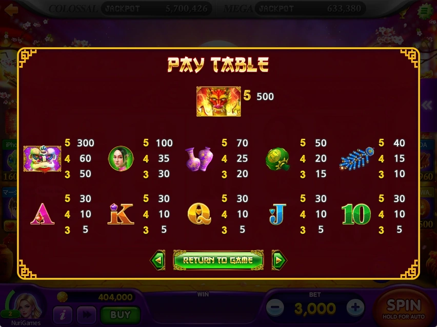 PAY TABLE · Symbol payouts