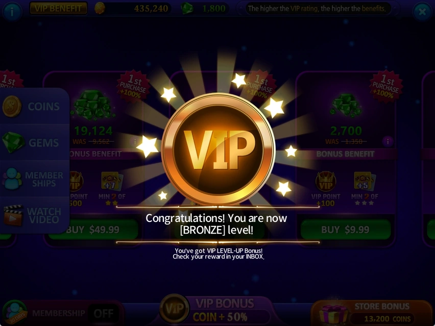 VIP tier-up notice