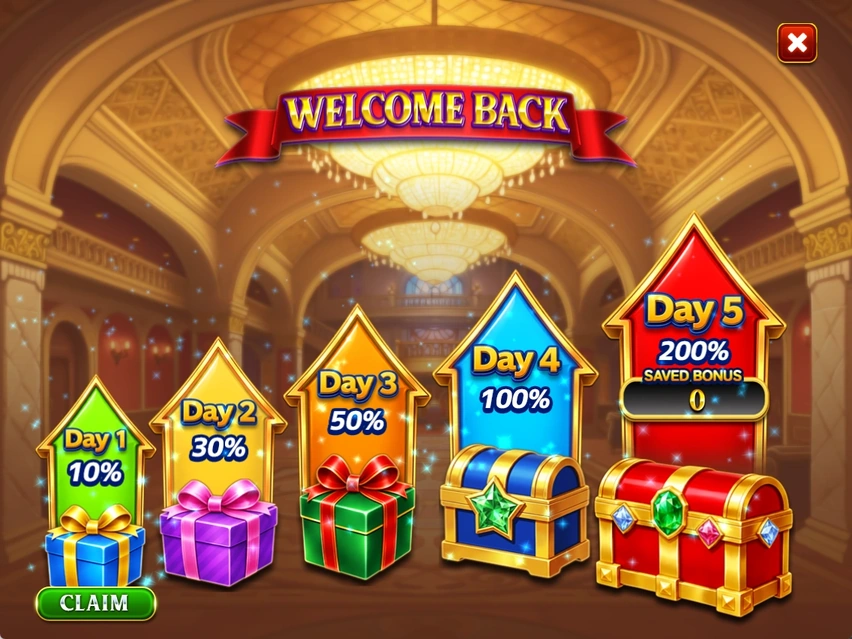 WELCOME BACK · Returning-player rewards